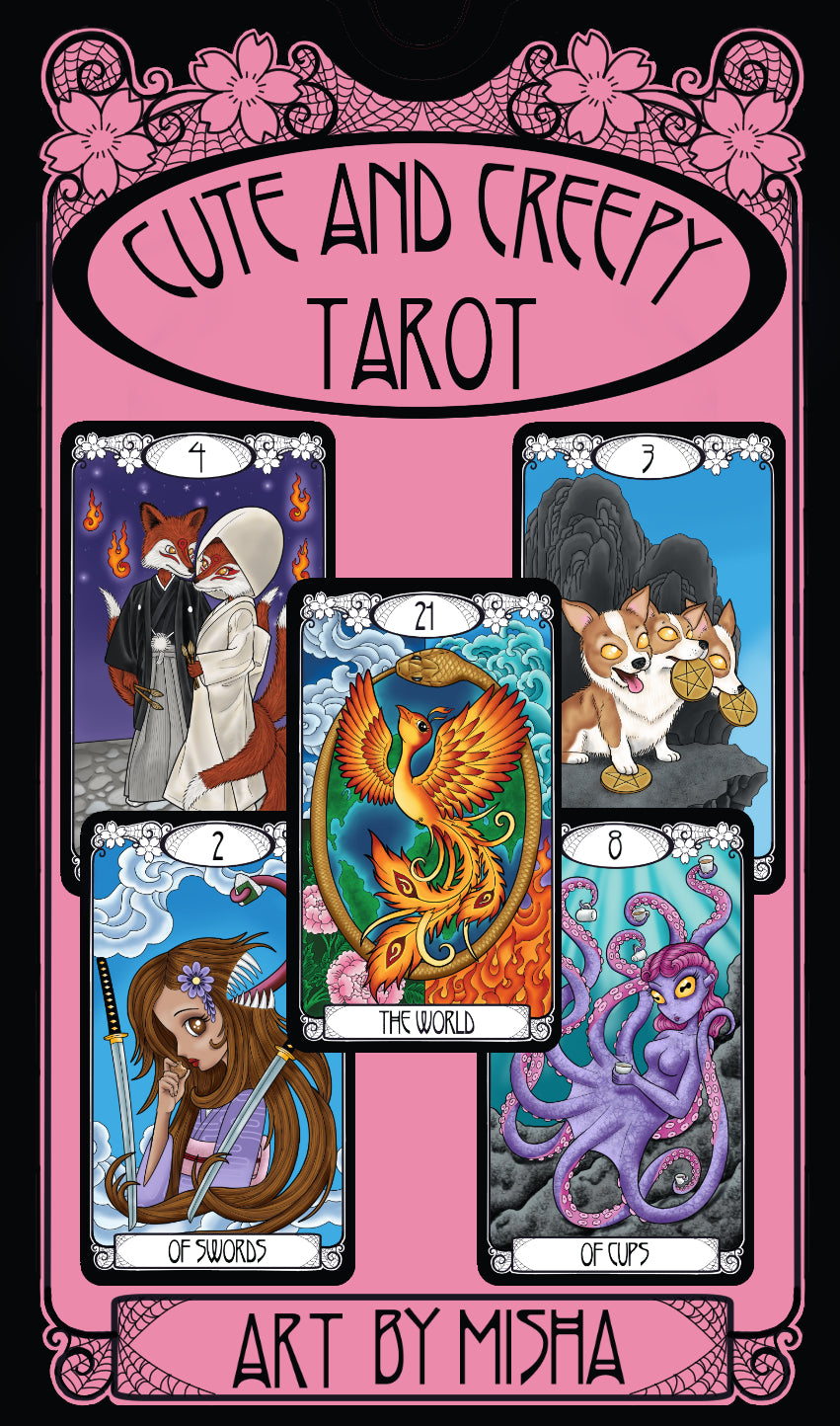 SIGNED Cute & Creepy Tarot Deck, Companion Guide & Coloring Book