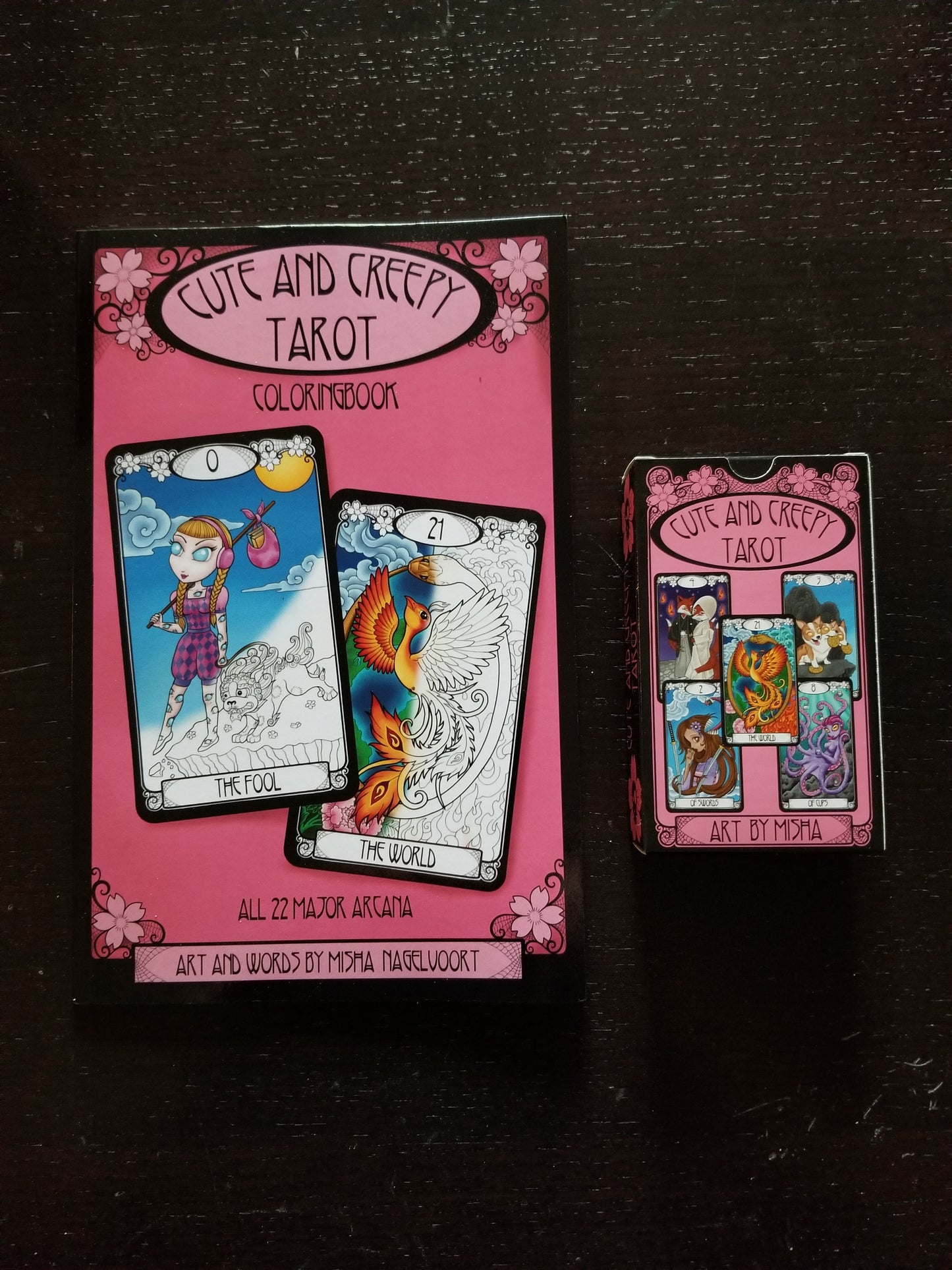 SIGNED Cute & Creepy Tarot Deck & COLORING BOOK