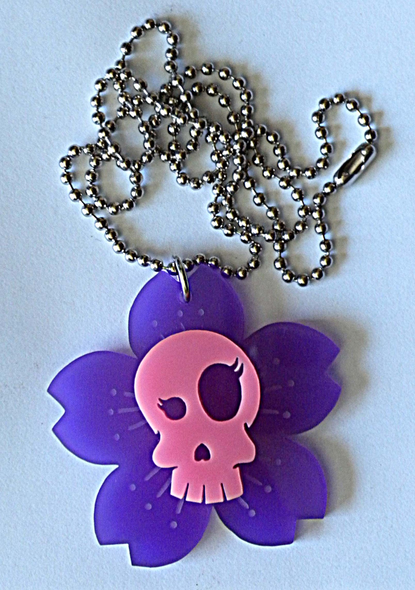 Skull Blossom Necklace PINK SKULL on BLUE CHERRY BLOSSOM