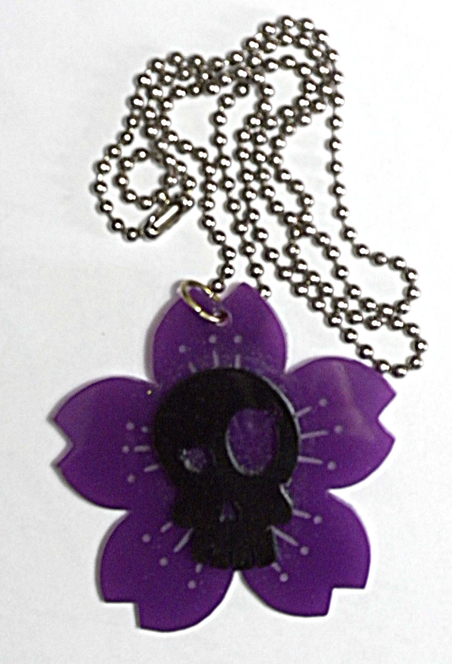 Skull Blossom Necklace BLACK SKULL on PURPLE BLOSSOM