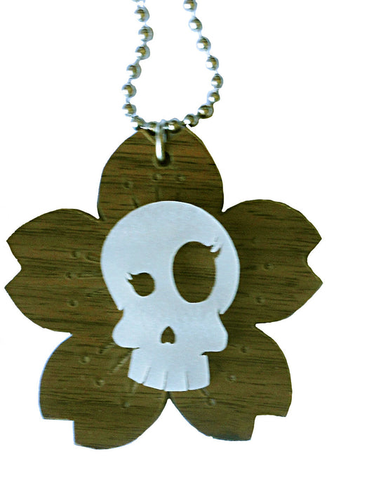 Skull Blossom Necklace MOTHER of PEARL & WALNUT WOOD